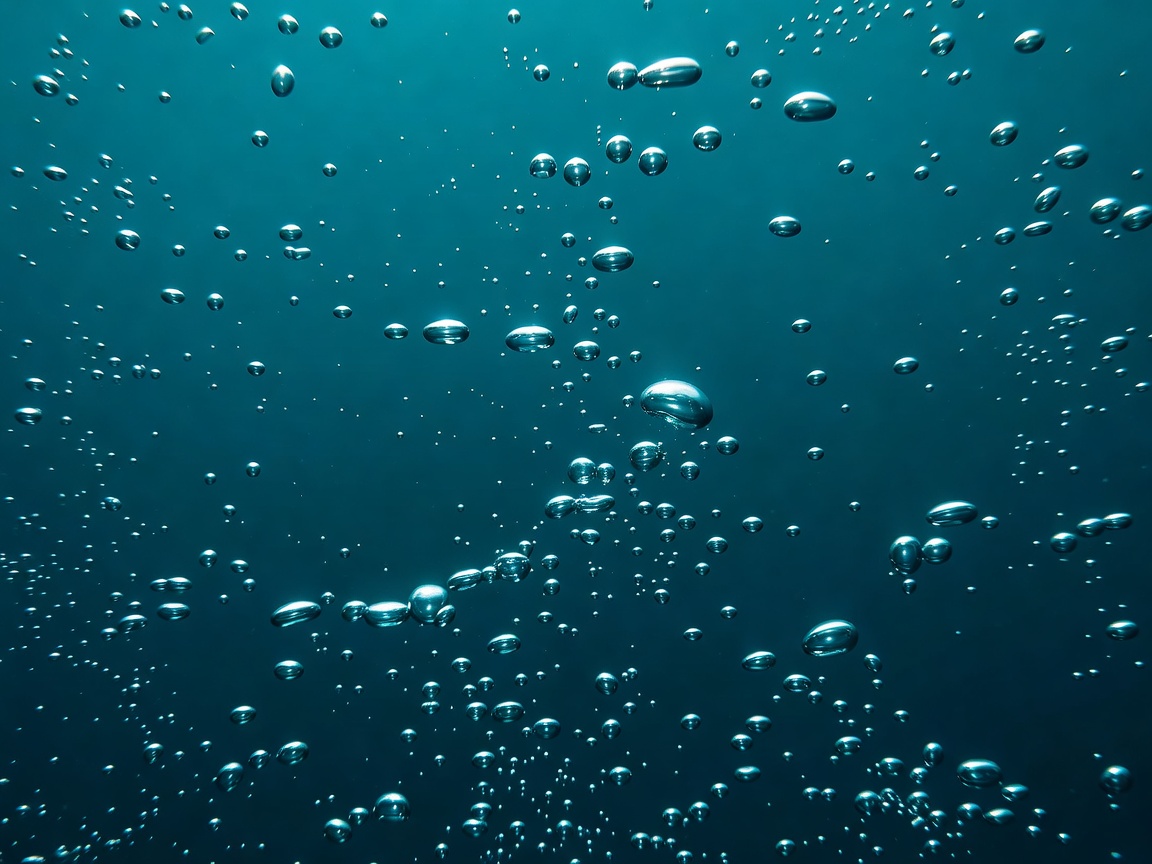 Deep turquoise abstract background showcasing elegant bubble elements representing water depths